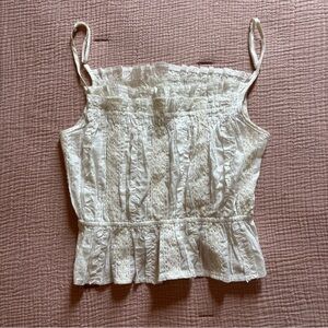 "WE’RE ALL PRETTY GIRLS"  White Crop Cami Tank Top Smocked Back Size Small